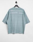 Asos Unrvlld Spply Oversized T-shirt In Light Blue Oil Wash-green