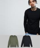 Asos Design Muscle Sweatshirt 2 Pack Black/khaki Save - Multi