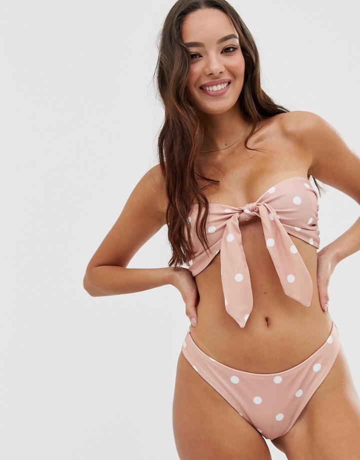 Fashion Union High Leg Bikini Bottom In Polka Dot-multi