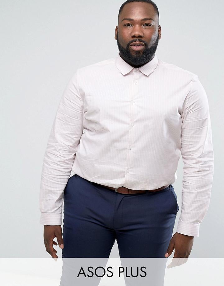 Asos Plus Smart Stretch Slim Stripe Shirt In Pink - Pink