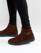 Asos Chelsea Boots In Brown Suede With Black Creeper Sole - Brown