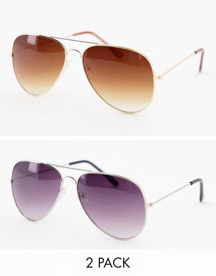 Svnx 2-pack Aviator Sunglasses In Black And Brown-multi