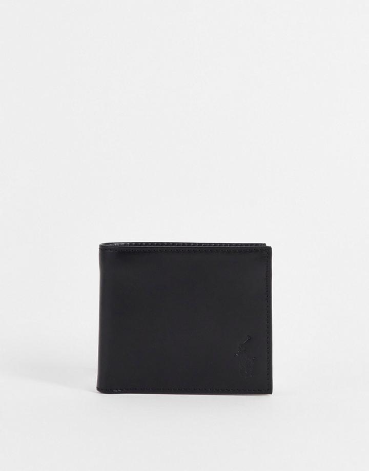 Polo Ralph Lauren Leather Bifold Wallet In Black With All-over Logo