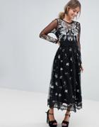 Oasis Embellished Mesh Midi Dress - Black