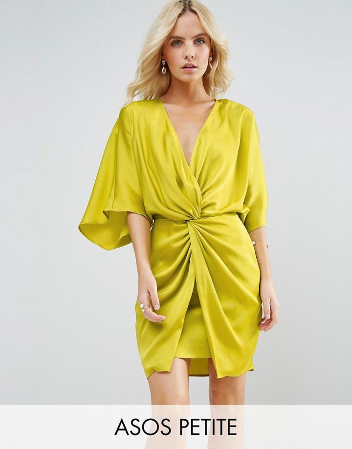 Asos Petite Kimono Front Mini Dress - Green