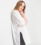 Asos Design Curve Oversized Top With Side Split In Rib In White