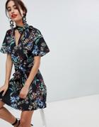 Stylestalker Avalon Floral Print A-line Mini Dress - Black