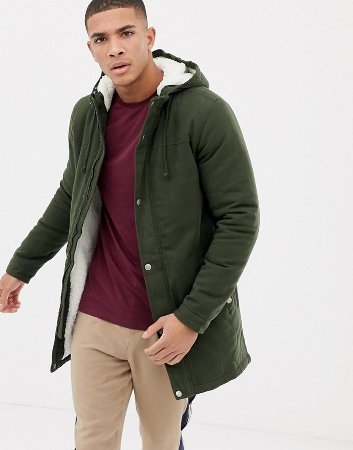 Troy Parka Jacket With Borg Inner - Green