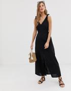 Asos Design Tie Back Linen Maxi Dress-black