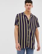 Jack & Jones Originals Revere Collar Shirt With Vertical Stripe - Navy