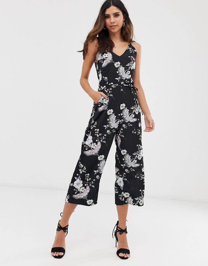 Ax Paris Stripe Culotte Jumpsuit - Black