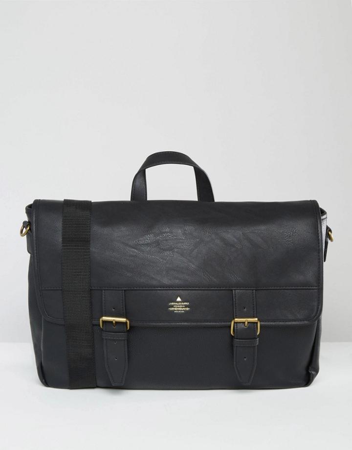 Asos Satchel In Black With Gold Emboss - Black