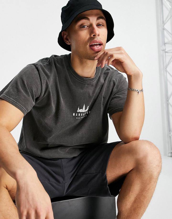 Topman Manhattan T-shirt In Washed Black