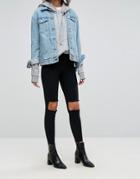 Dr Denim Mid Rise Superskinny Jeans With Knee Cut Out - Black