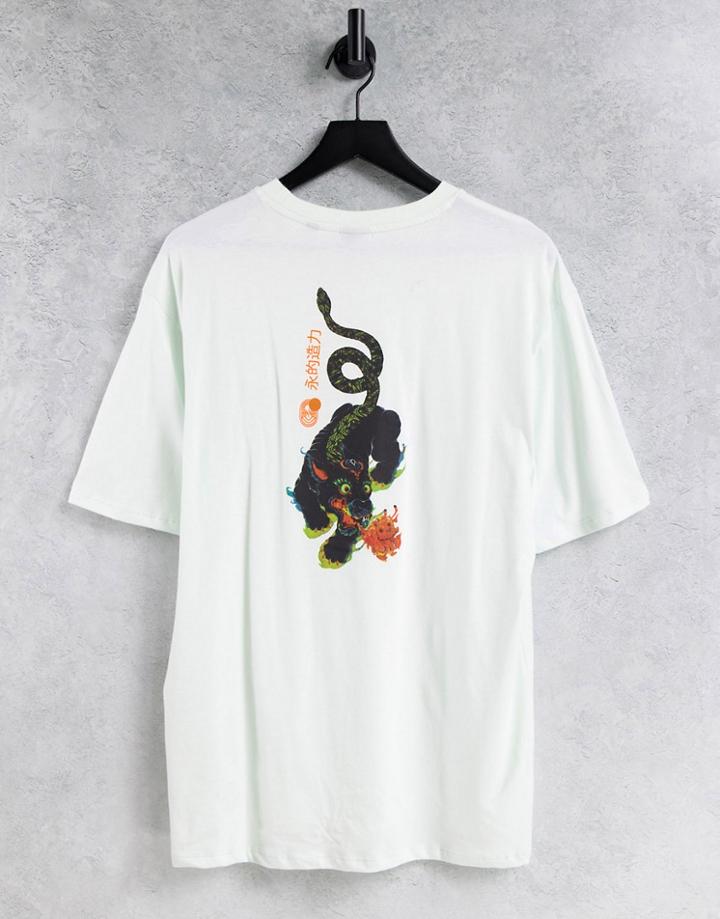 Only & Sons Oversized T-shirt With Dragon Back Print In Mint-green