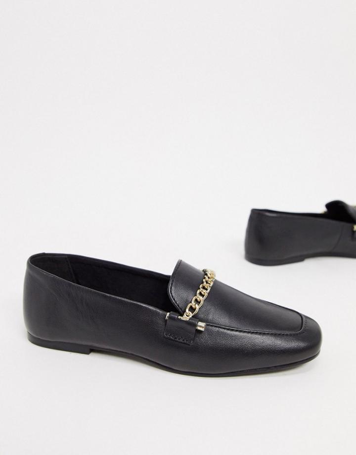 Asos Design Minute Leather Chain Loafers In Black