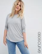 Asos Curve Long Sleeve Top With Skinny Crew Neck - Gray