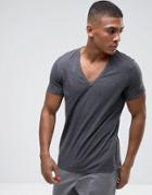Asos T-shirt With Deep V Neck - Gray