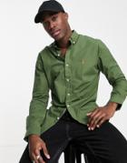 Polo Ralph Lauren Icon Logo Slim Fit Poplin Shirt In Olive Green