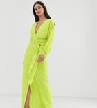 Asos Design Tall Maxi Dress With Batwing Sleeve And Wrap Waist In Scatter Sequin-multi