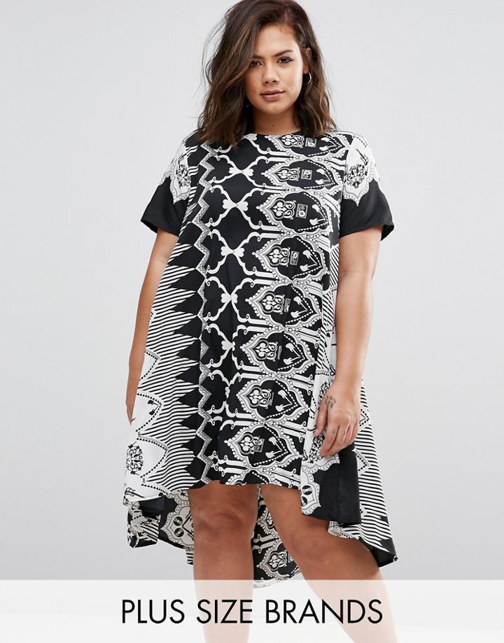 Ax Paris Plus Swing Dress In Scarf Print - Black