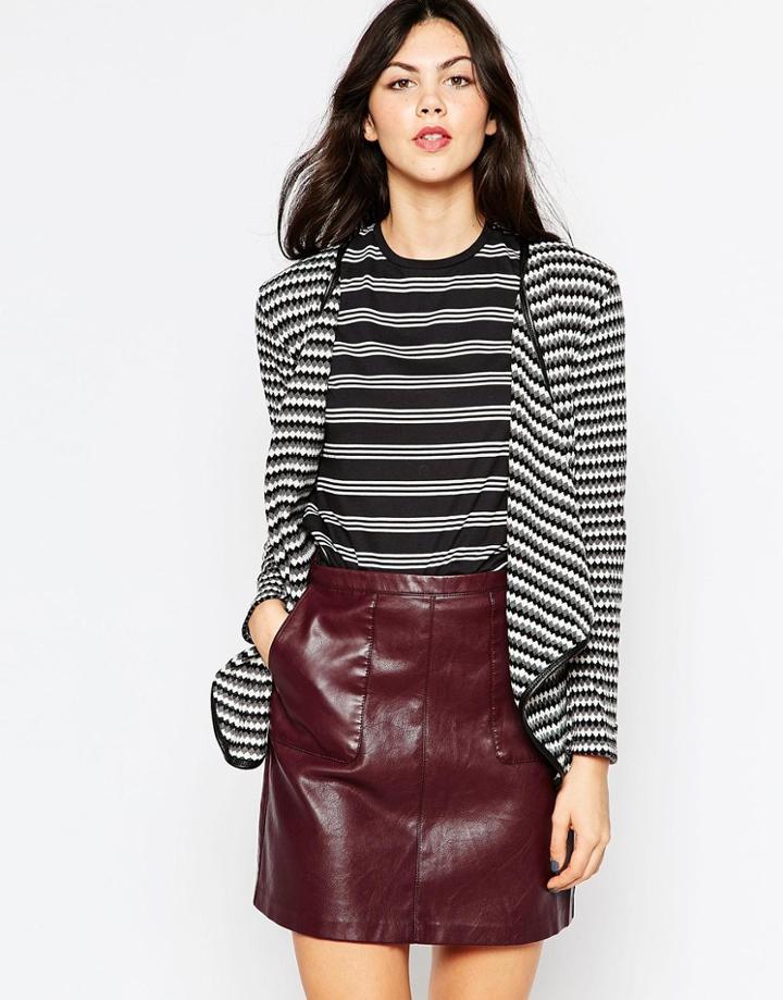 Wal G Striped Cardigan With Waterfall Front - Gray