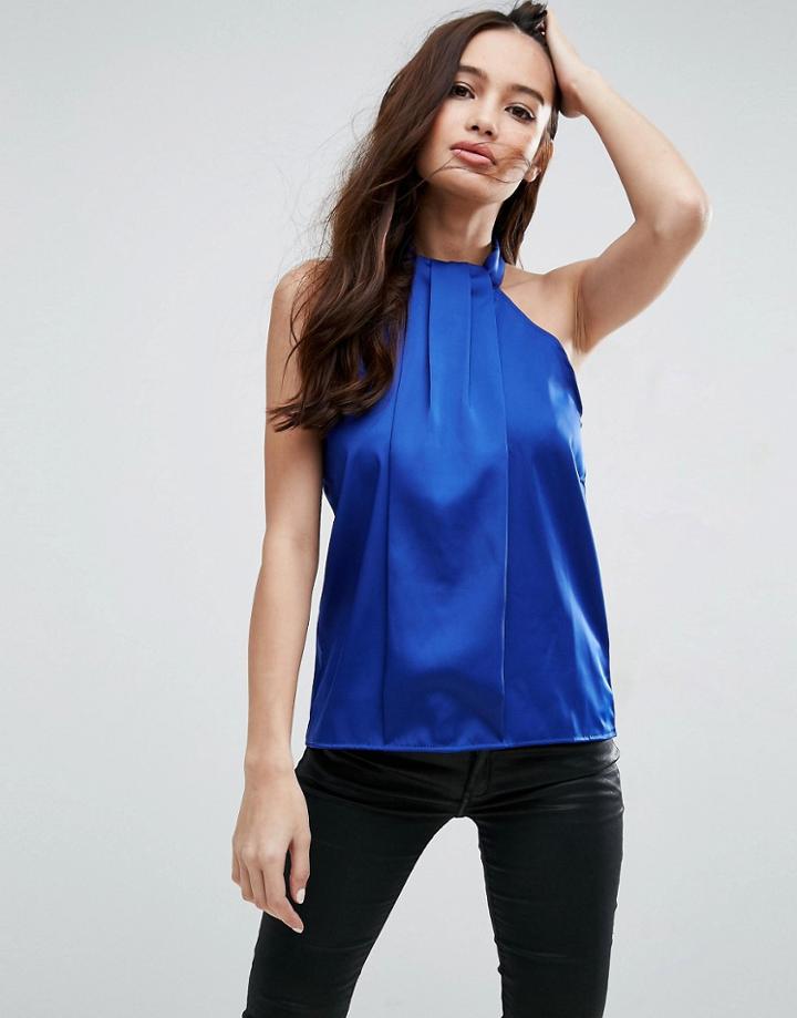Vesper Halterneck Pleated Top - Blue