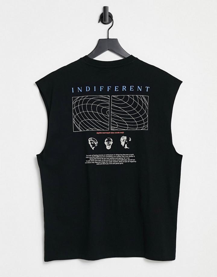 Asos Design Oversized Tank In Black With Back Text Print
