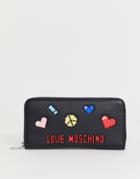 Love Moschino Zip Around Ladies' Wallet With Graphic Motif - Black