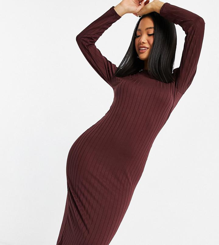 Miss Selfridge Petite Midi Dress In Burgundy-neutral