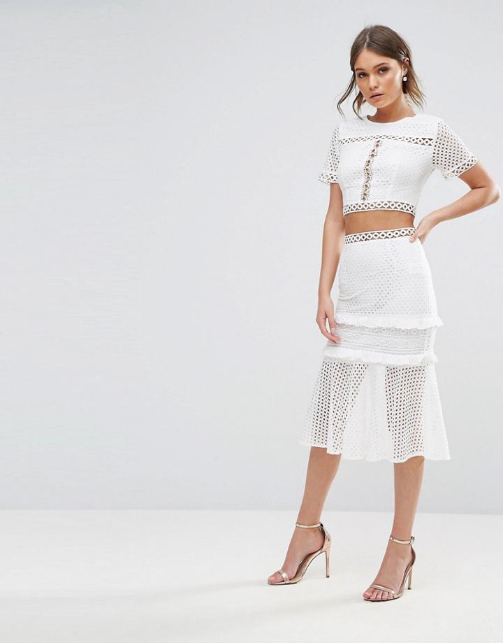 True Decadence Lace Paneled Skirt - White
