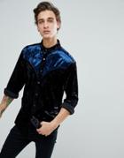 Asos Regular Fit Crushed Velvet Western Shirt - Black