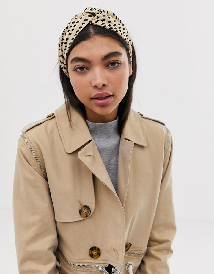 Asos Design Headband With Oversized Twist Front In Abstract Animal Print - Multi