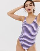 Weekday Stripe Scoop Neck Swimsuit In Multi Stripe - Multi