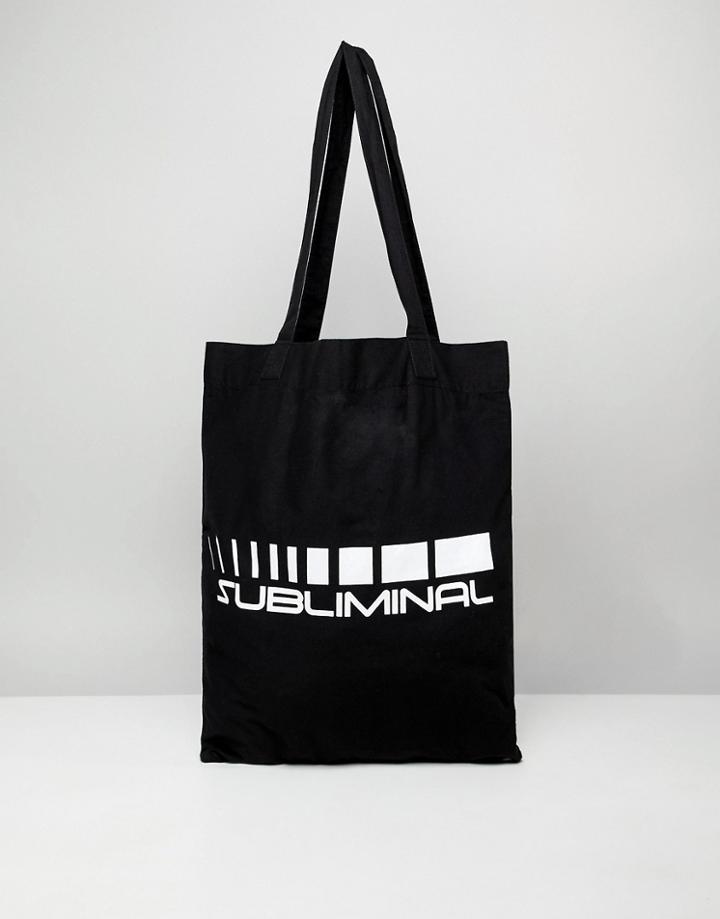 Asos Design Organic Tote Bag In Black With Subliminal Print - Black