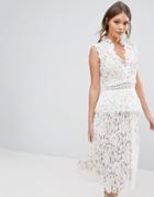 True Decadence Lace Dress With Ruffle Neck - White