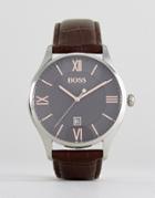 Boss By Hugo Boss 1513484 Governor Leather Watch In Brown - Brown