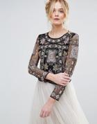 Rd & Koko Embroidered Long Sleeve Festival Top - Black
