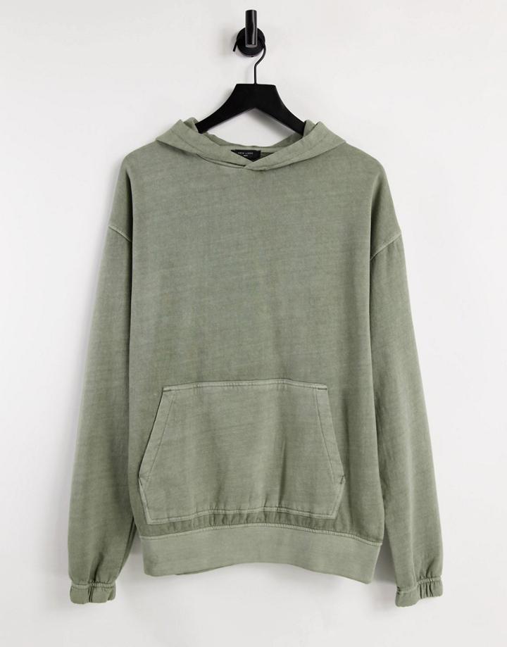 New Look Washed Hoodie In Light Khaki-green