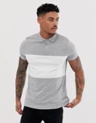 Asos Design Polo Shirt With Contrast Body Panel In Gray