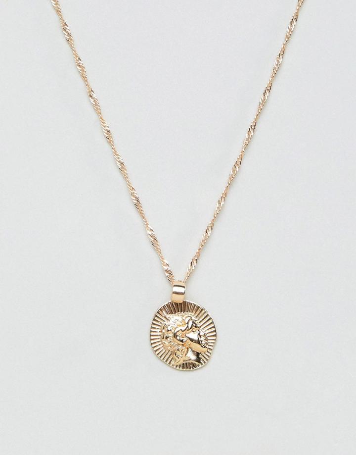 Asos Design Necklace With Roman Style Medallion Pendant In Gold Tone