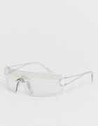 Asos Design Rimless Wrap Visor Sunglasses With Clear Lens - Clear