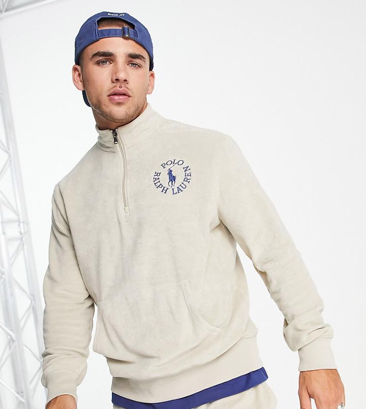 Polo Ralph Lauren X Asos Exclusive Collab Half Zip Sweatshirt With Small Circle Logo In Stone-white