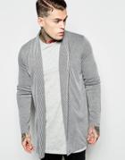 Asos Super Longline Rib Jersey Waterfall Cardigan With Acid Wash - Gray