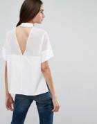 Asos Sheer & Solid Top With Open Back - White