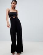 Asos Design Cami Jumpsuit With Scuba Top And Cut Out Detail - Black