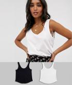 Asos Design Organic Cotton Tank In 2 Pack Save - Multi