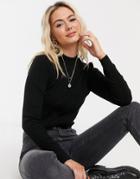 Brave Soul Rigby Cropped Turtleneck Sweater In Rib-black