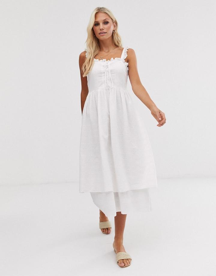 Y.a.s Broderie Ruffle Detail Midi Dress-white
