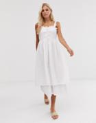 Y.a.s Broderie Ruffle Detail Midi Dress-white